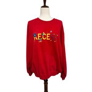 Vintage Teacher Sweatshirt Adult Medium Red Recess Children Cute Fun 90s School